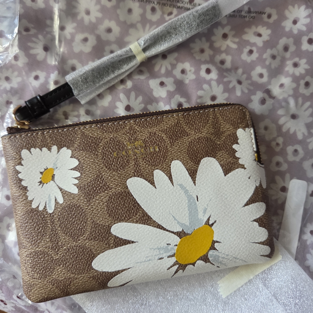 Coach Brown Floral Wristlet